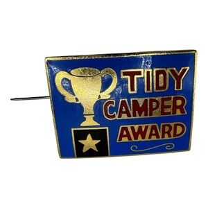 Vintage Tidy Camper‎ Award Pin – Gold & Blue Camping Trophy Badge